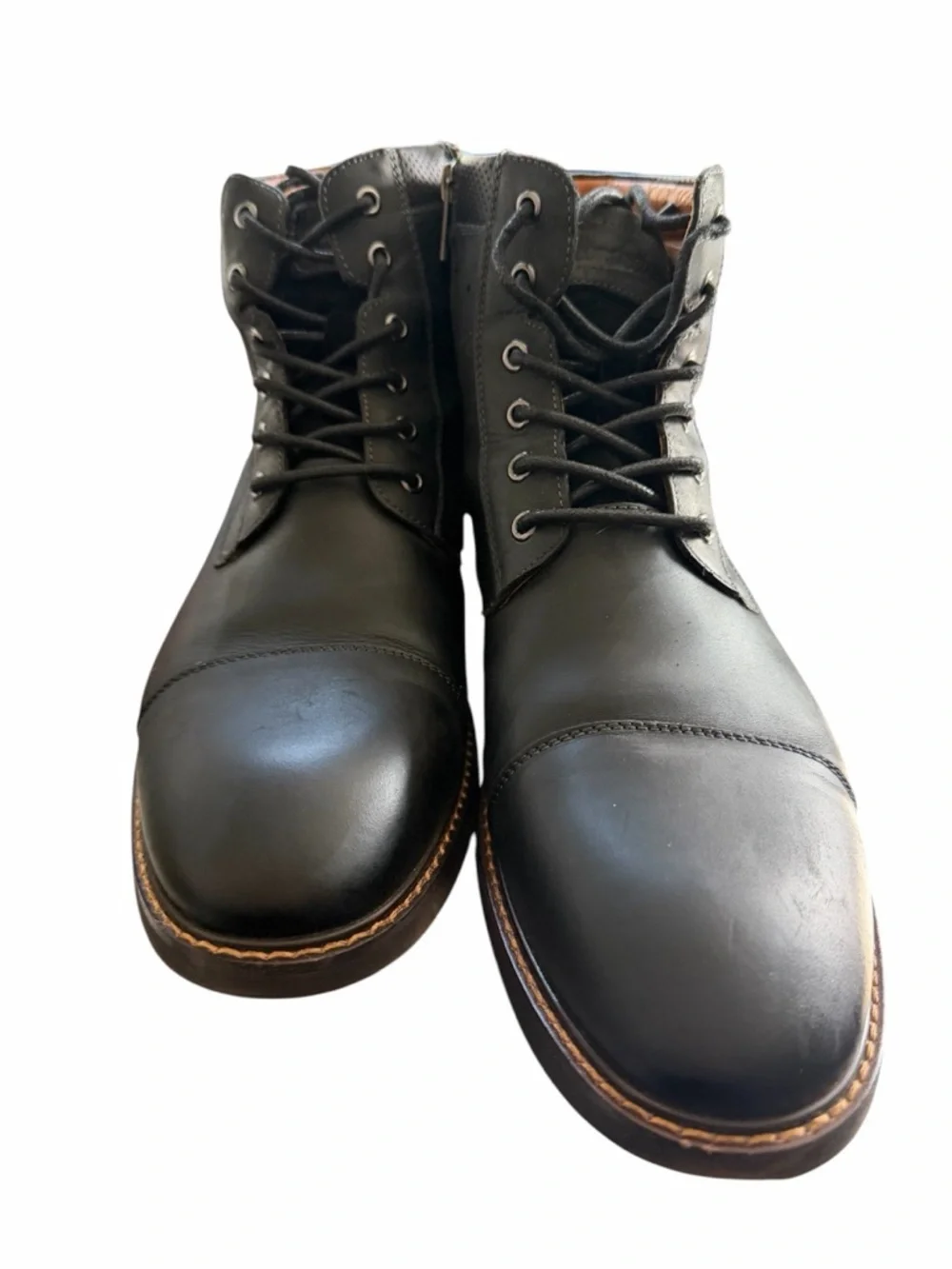 Florsheim MFS3640 Mens 10D Black Leather Cap Toe Boots Zip Lace Up